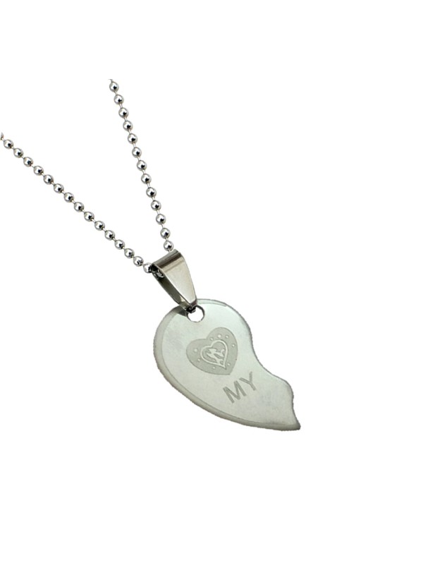 Two Pieces Couple Heart Shape Necklace by Menjewell 